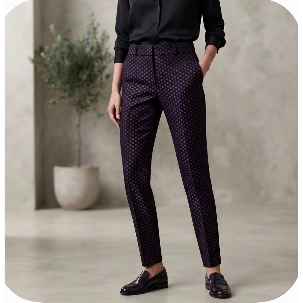 J.Crew Skimmer Pant City Fit Womens 2 Black Pink Blue Geometric Dot B9104 NEW